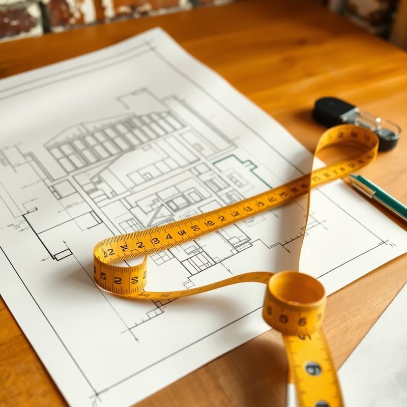 Plany architektoniczne i miara na drewnianym biurku w bursztynowym świetle